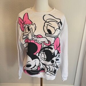 Disney Women's White and Pink Character Sweater
